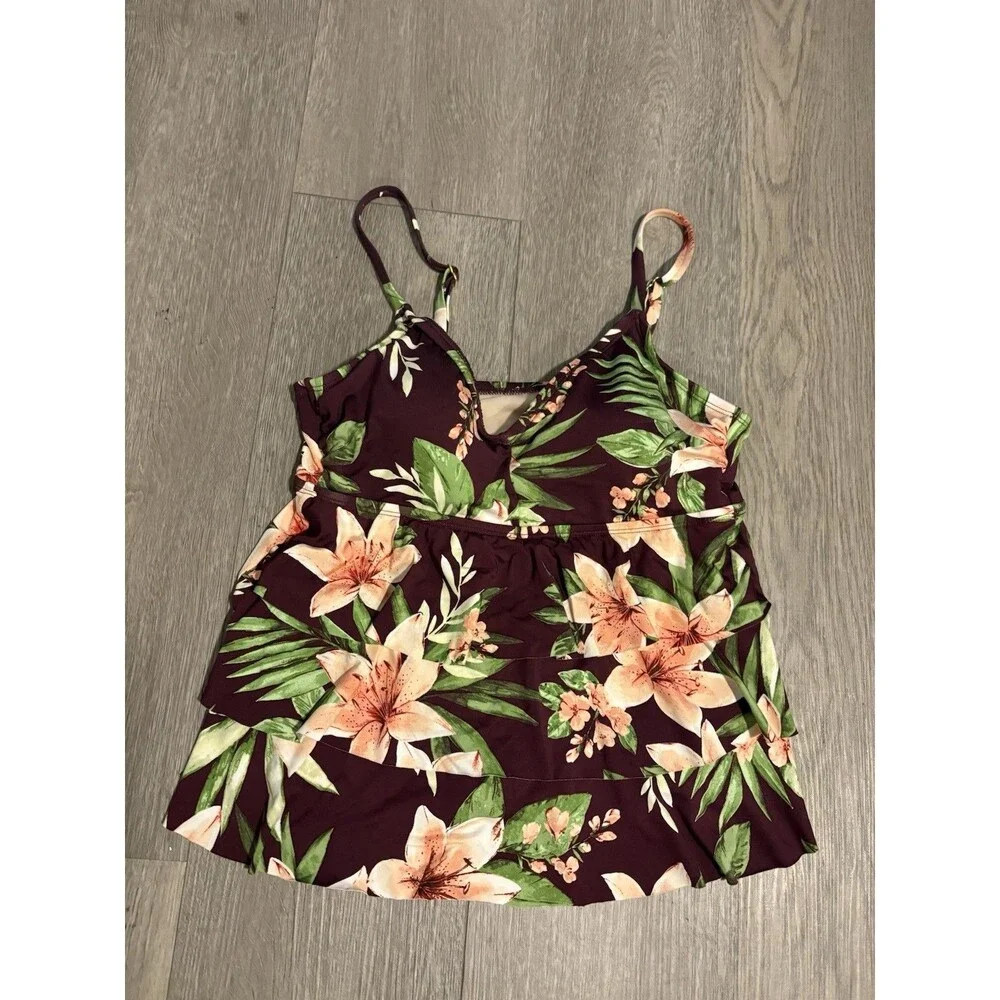 Kona Sol Women's Tankini Top only Swimsuit floral print plus size M